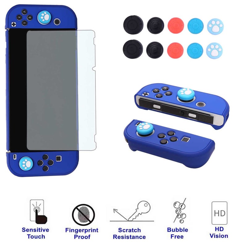 COMCOOL Dockable Case for Nintendo Switch Oled - [9 FT Military Grade Drop Protection] [with Tempered Glass Screen Protector and Thumb Grips] Cute Protective Cover for Nintendo Switch Oled - Blue - Image 4